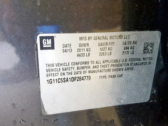 1G11C5SA1DF284779 - 2013 CHEVROLET MALIBU 1LT 灰色 照片 10