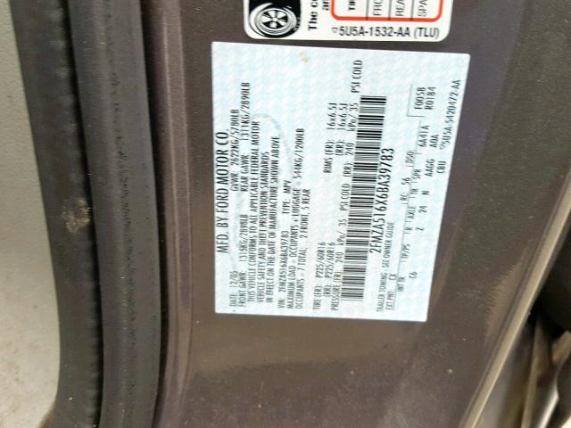 2FMZA516X6BA39783 - 2006 FORD FREESTAR S GRAY photo 10