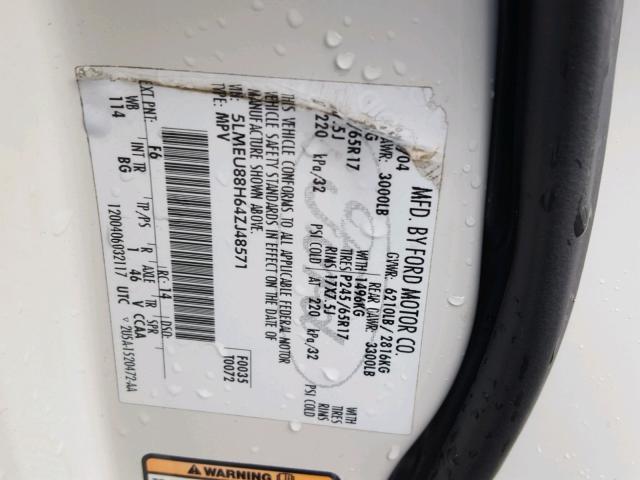 5LMEU88H64ZJ48571 - 2004 LINCOLN AVIATOR 白色 照片 10