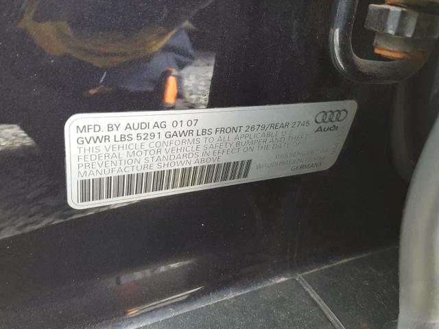 WAUDH94F87N109488 - 2007 AUDI A6 3.2 QUA GRAY photo 10