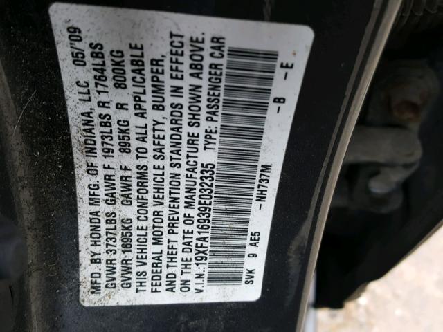 19XFA16939E032335 - 2009 HONDA CIVIC EXL Boz foto 10