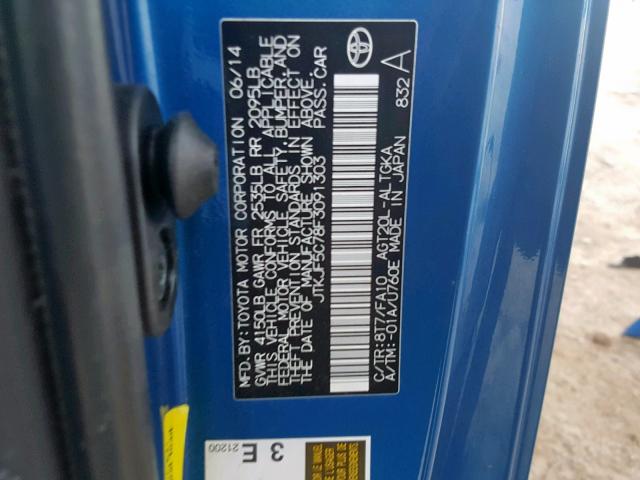 JTKJF5C78F3091303 - 2015 TOYOTA SCION TC ლურჯი ფოტო 10