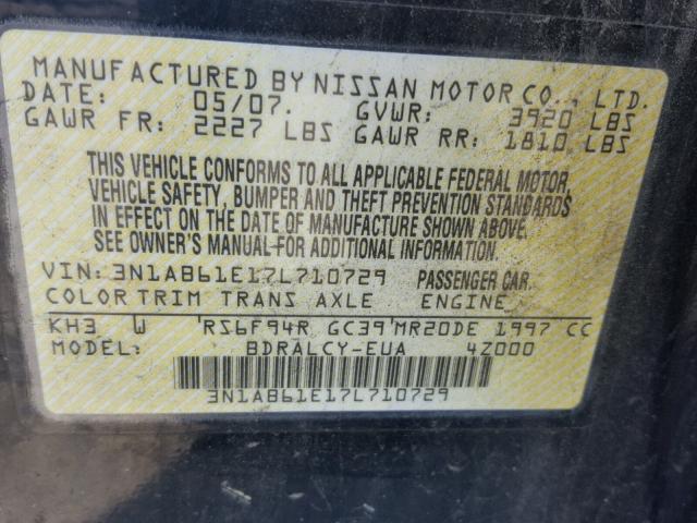 3N1AB61E17L710729 - 2007 NISSAN SENTRA 2.0 BLACK photo 10