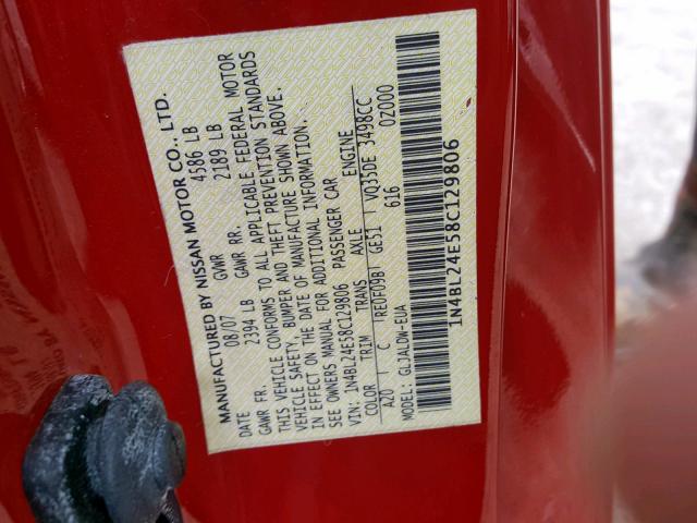 1N4BL24E58C129806 - 2008 NISSAN ALTIMA 3.5 RED photo 10