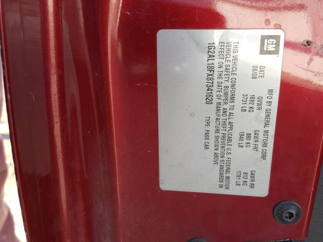 1G2AL18FX87341620 - 2008 PONTIAC G5 RED photo 10