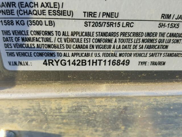 4RYG142B1HT116849 - 2017 CHAR TRAILER GRAY photo 10