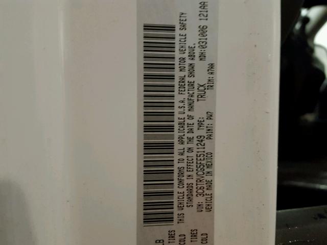 3C6TRVCG5FE511249 - 2015 RAM PROMASTER WHITE photo 10