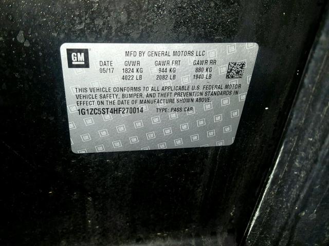 1G1ZC5ST4HF270014 - 2017 CHEVROLET MALIBU LS BLACK photo 10