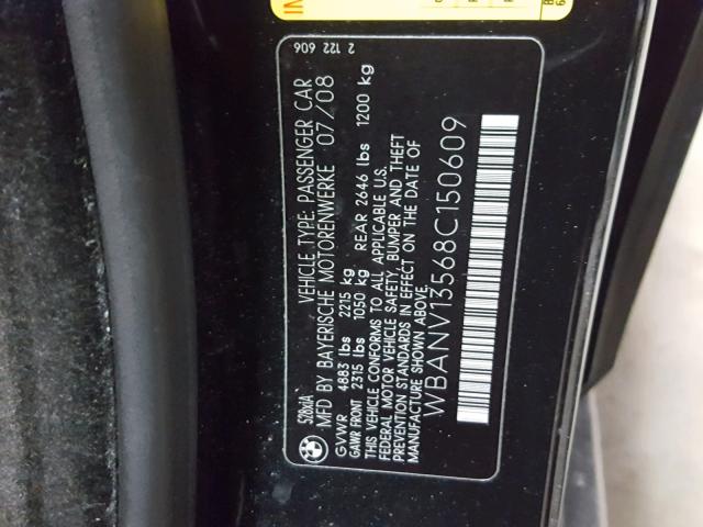 WBANV13568C150609 - 2008 BMW 528 XI BLACK photo 10