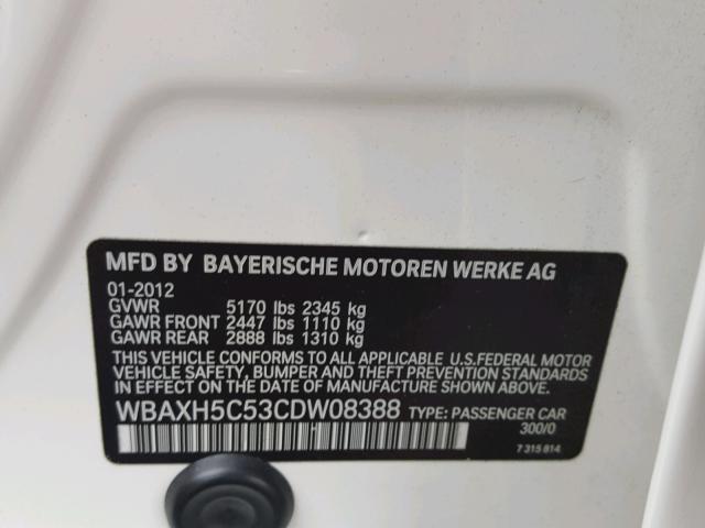 WBAXH5C53CDW08388 - 2012 BMW 528 XI WHITE photo 10