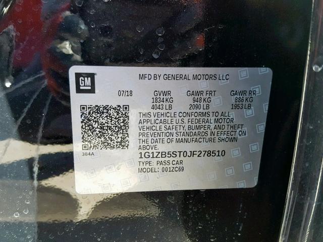 1G1ZB5ST0JF278510 - 2018 CHEVROLET MALIBU LS Qara foto 10