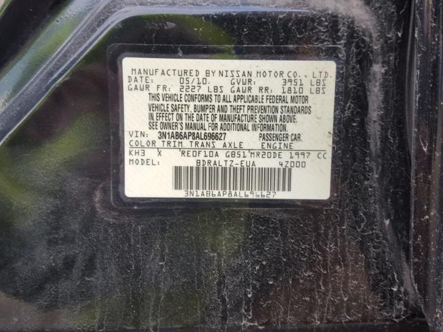 3N1AB6AP8AL696627 - 2010 NISSAN SENTRA 2.0 BLACK photo 10