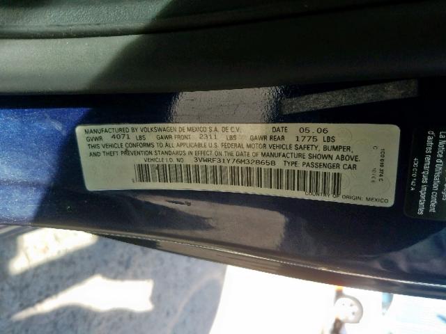 3VWRF31Y76M328658 - 2006 VOLKSWAGEN NEW BEETLE 蓝色 照片 10