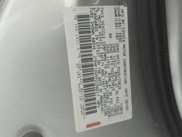 JT6HF10U5Y0158217 - 2000 LEXUS RX 300 SILVER photo 10