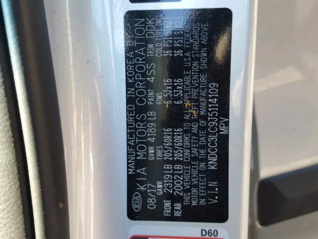 KNDCC3LC9J5114109 - 2018 KIA NIRO EX SILVER photo 10