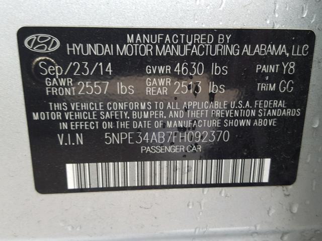 5NPE34AB7FH092370 - 2015 HYUNDAI SONATA SPO SILVER photo 10