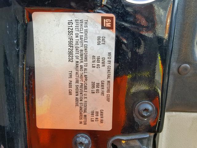 1G1ZS51F66F298232 - 2006 CHEVROLET MALIBU LS 黑色 照片 10