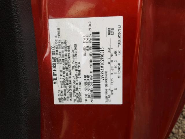 1ZVBP8AM1C5220515 - 2012 FORD MUSTANG RED photo 10