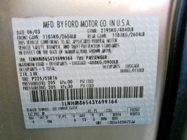 1LNHM86S43Y699164 - 2003 LINCOLN LS SILVER photo 10