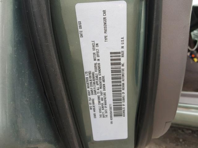 4S3BE625047205711 - 2004 SUBARU LEGACY L S GREEN photo 10