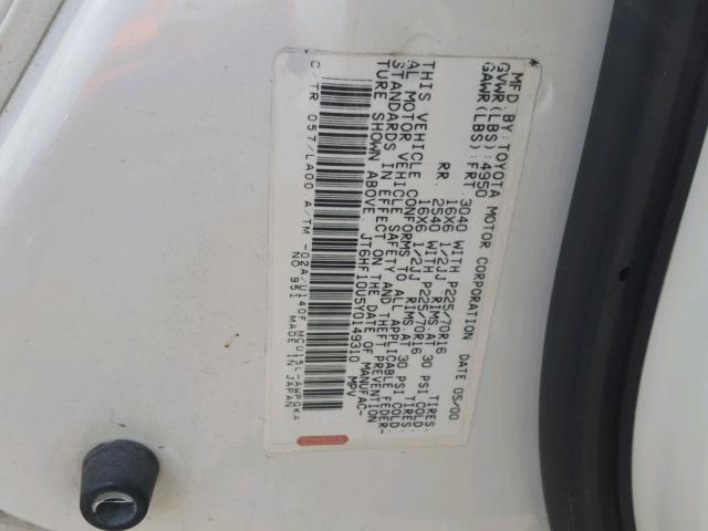 JT6HF10U5Y0149310 - 2000 LEXUS RX 300 WHITE photo 10