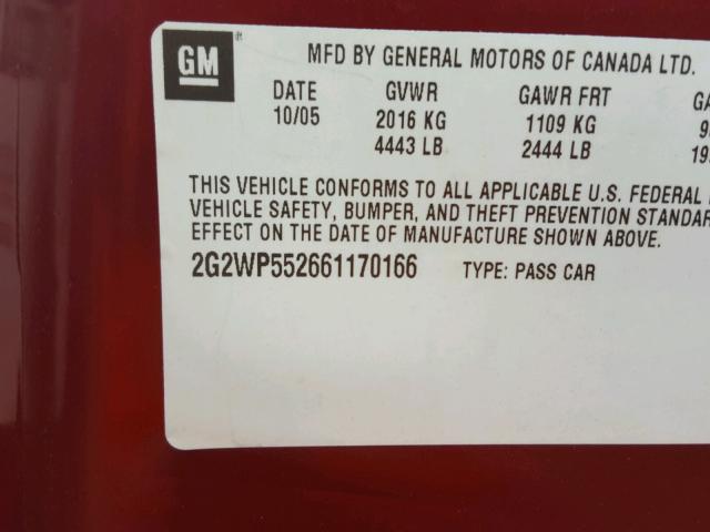 2G2WP552661170166 - 2006 PONTIAC GRAND PRIX RED photo 10