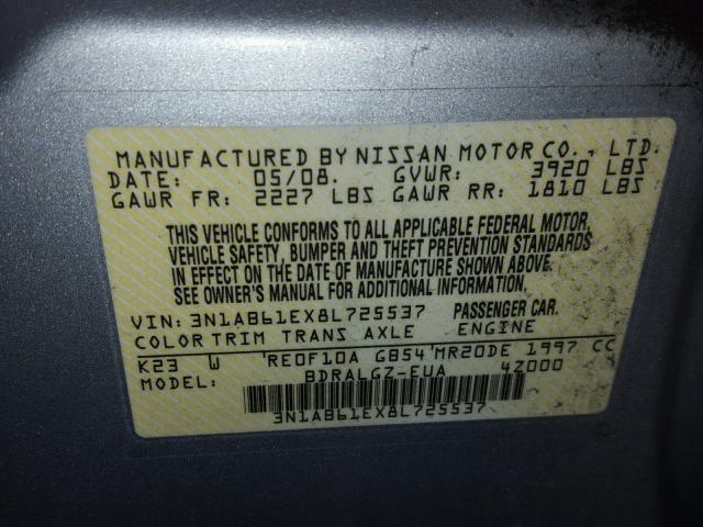 3N1AB61EX8L725537 - 2008 NISSAN SENTRA 2.0 GRAY photo 10