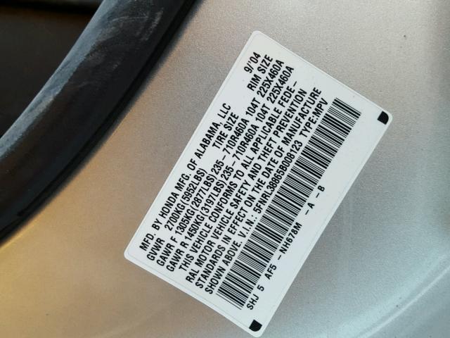 5FNRL38865B008123 - 2005 HONDA ODYSSEY TO TAN photo 10