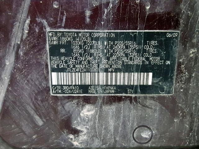 JTLZE4FE2A1100801 - 2010 TOYOTA SCION XB Қызыл фото 10