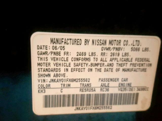 JNKAY01FX6M255562 - 2006 INFINITI M35 BASE BLACK photo 10