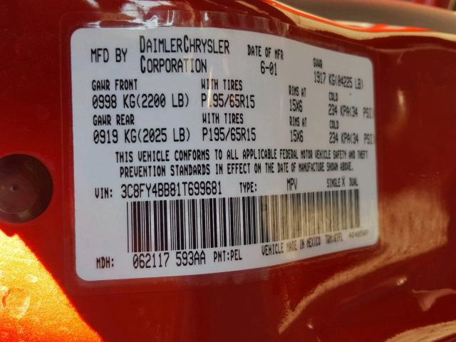 3C8FY4BB81T699681 - 2001 CHRYSLER PT CRUISER RED photo 10