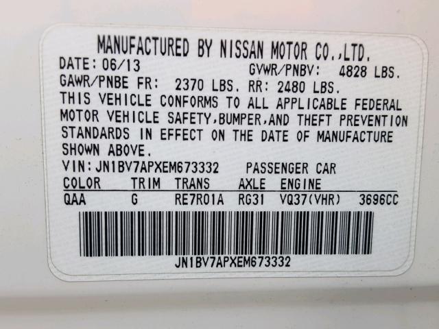 JN1BV7APXEM673332 - 2014 INFINITI Q50 BASE WHITE photo 10