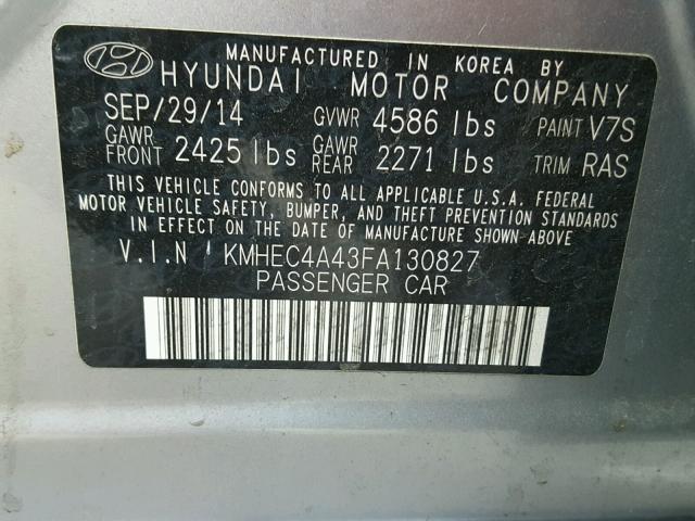 KMHEC4A43FA130827 - 2015 HYUNDAI SONATA HYB GRAY photo 10