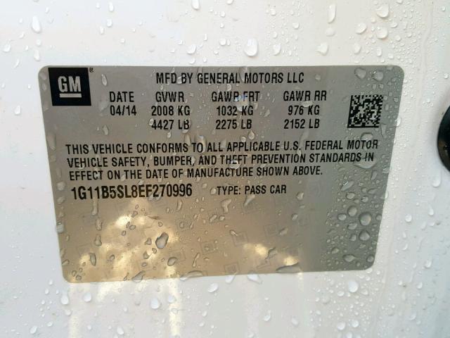 1G11B5SL8EF270996 - 2014 CHEVROLET MALIBU LS 白色 照片 10