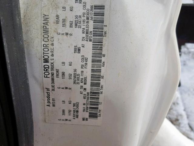 3FRNF75E37V467600 - 2007 FORD F750 SUPER WHITE photo 10