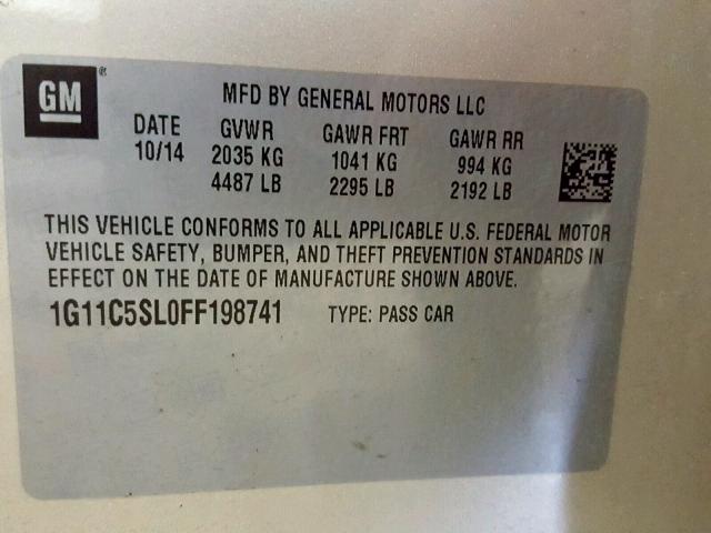 1G11C5SL0FF198741 - 2015 CHEVROLET MALIBU 1LT GOLD photo 10