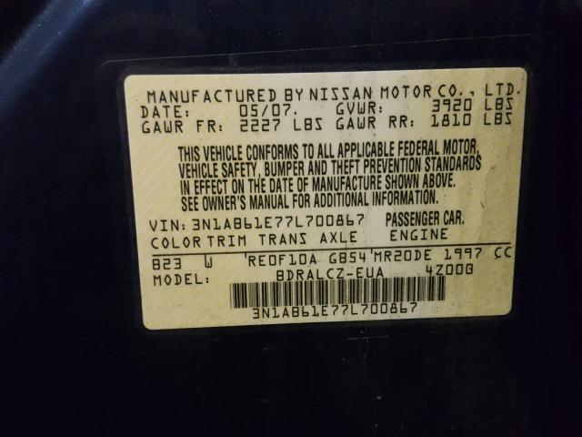 3N1AB61E77L700867 - 2007 NISSAN SENTRA 2.0 BLUE photo 10