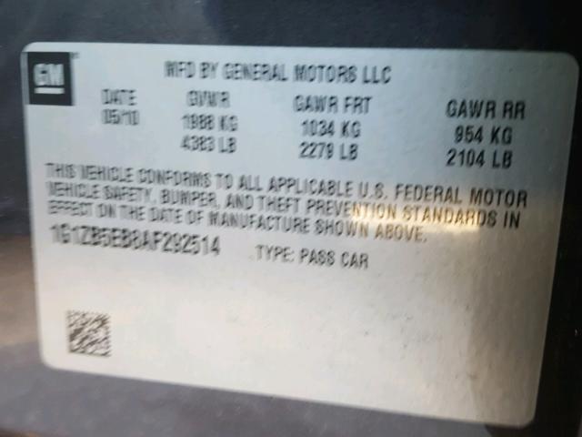 1G1ZB5EB8AF292514 - 2010 CHEVROLET MALIBU LS 灰色 照片 10