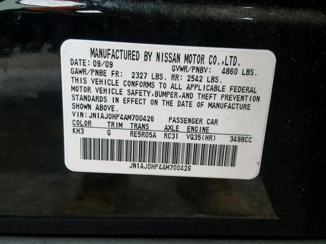 JN1AJ0HP4AM700426 - 2010 INFINITI EX35 BASE BLACK photo 10