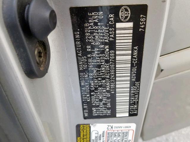 4T1BE32K86U677689 - 2006 TOYOTA CAMRY LE SILVER photo 10