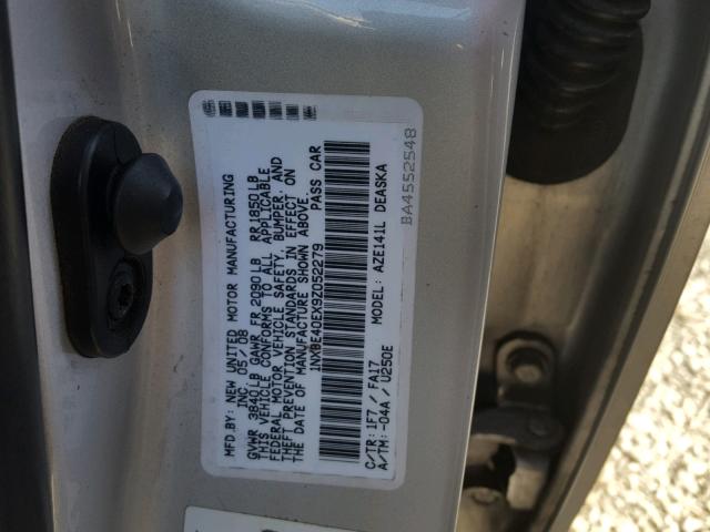 1NXBE40EX9Z052279 - 2009 TOYOTA COROLLA XR SILVER photo 10