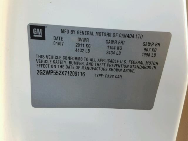 2G2WP552X71209116 - 2007 PONTIAC GRAND PRIX WHITE photo 10