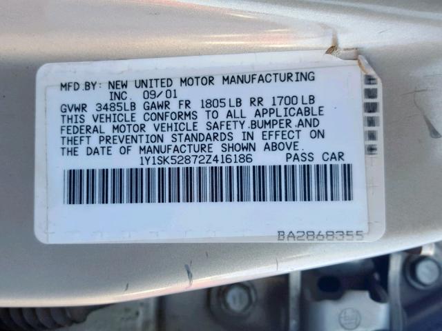 1Y1SK52872Z416186 - 2002 CHEVROLET GEO PRIZM 棕色 照片 10