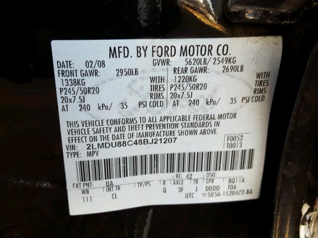 2LMDU88C48BJ21207 - 2008 LINCOLN MKX BLACK photo 10