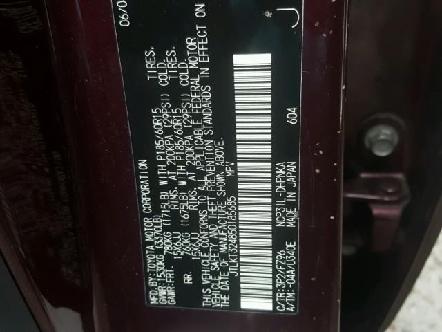 JTLKT324850185685 - 2005 TOYOTA SCION XB Bordo foto 10