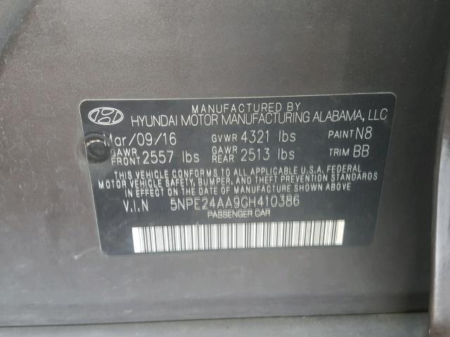 5NPE24AA9GH410386 - 2016 HYUNDAI SONATA ECO GRAY photo 10