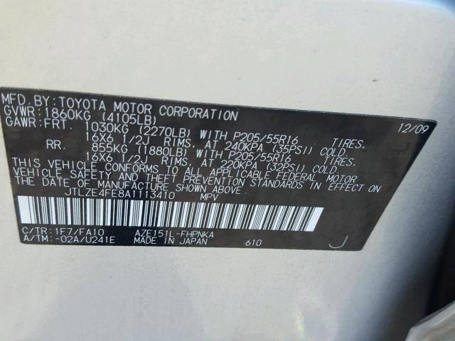 JTLZE4FE8A1113410 - 2010 TOYOTA SCION XB Күміс фото 10