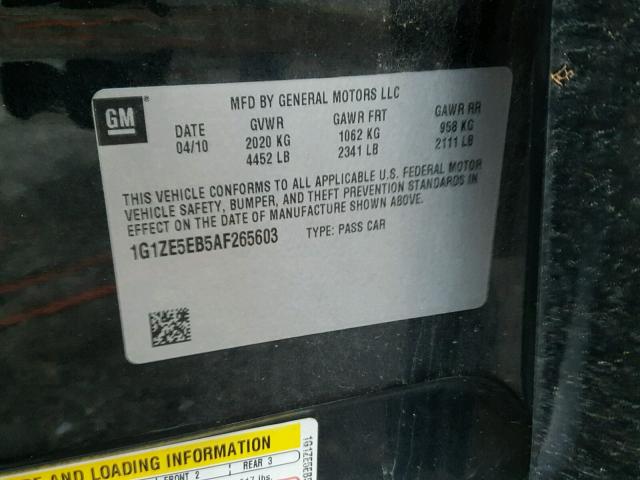 1G1ZE5EB5AF265603 - 2010 CHEVROLET MALIBU LTZ შავი ფოტო 10