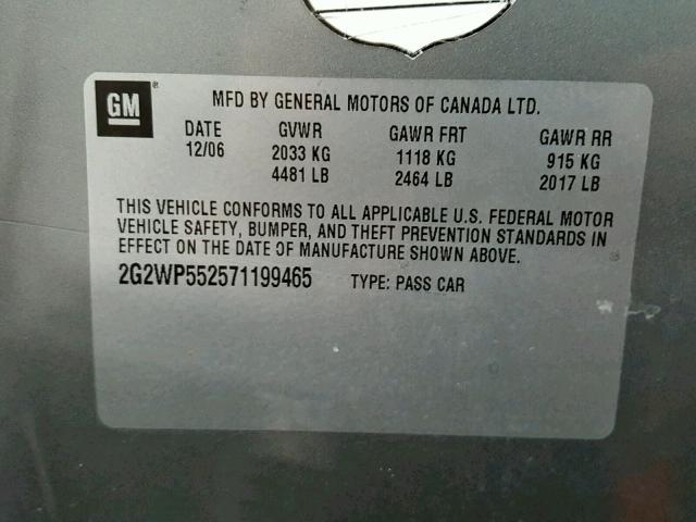 2G2WP552571199465 - 2007 PONTIAC GRAND PRIX GRAY photo 10