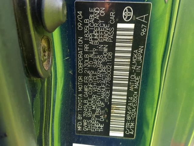 JTKDE177850021108 - 2005 TOYOTA SCION TC 蓝色 照片 10